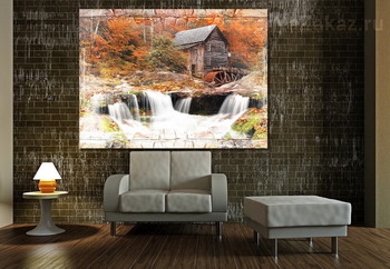 Модульная картина Домик у водопада
