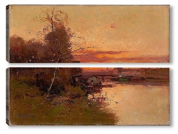 Модульная картина Река на закате