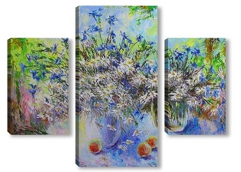 Модульная картина Круглова Ирина "Абрикосы и полевые цветы"