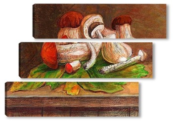 Модульная картина натюрморт с грибами и листьями