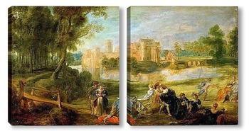 Модульная картина Пейзаж с замком и парком Стен