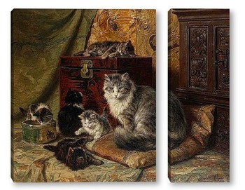 Модульная картина Кошка и котята играют