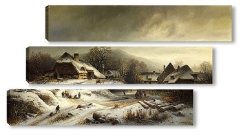 Модульная картина Снежные сцены в деревне
