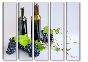 Модульная картина Свежий виноград, бокал и бутылки
