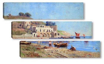 Модульная картина Марина-и-Искья с рыбаками на берегу