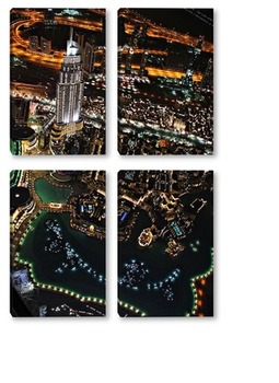  Полнолуние, ночьной Дубай вид с самого высокого здания в мире Бурдж-Халифа