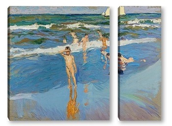 Модульная картина Дети в море, Валенсия пляж