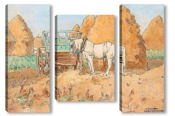Модульная картина Белая лошадь и стога сена, сцена из Ла Ру,недалеко от Парижа