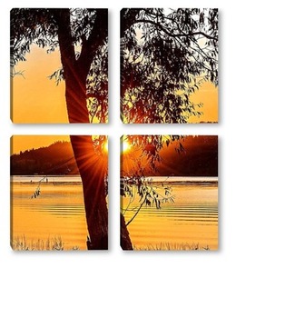 Модульная картина Закат на Сям Озере.Карелия