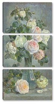 Модульная картина Стеклянная ваза с букетом роз