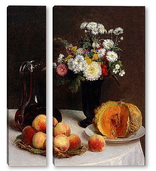 Модульная картина Натюрморт с графином, цветы и плоды