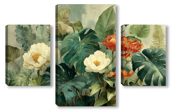 Модульная картина Цветы и тропические листья