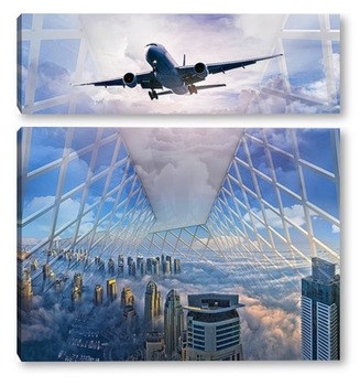 Модульная картина Самолет над мегаполисом