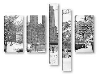 Модульная картина Всадники в Центральном парке зимой.  