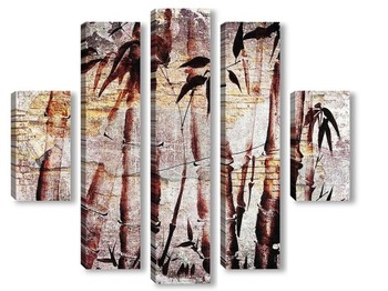 Модульная картина Бамбук  и кирпичная текстура