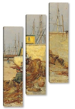 Модульная картина Рыбак в порту
