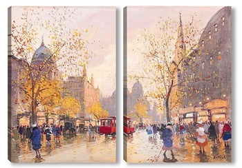 Модульная картина Париж, уличная сцена после дождя