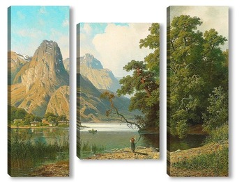 Модульная картина Горный пейзаж с озерами