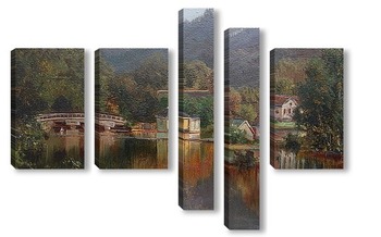 Модульная картина Озеро.Пейзаж с мостом
