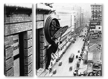 Модульная картина Гаролд Ллойд висящий на циферблате 