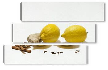 Модульная картина лимон, имбирь, корица и гвоздика