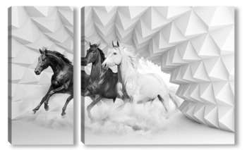 Модульная картина Бегущие лошади