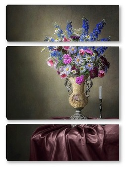 Модульная картина Натюрморт с букетом летних садовых цветов