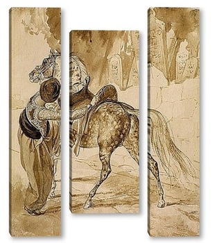 Модульная картина Турок , седлающий коня
