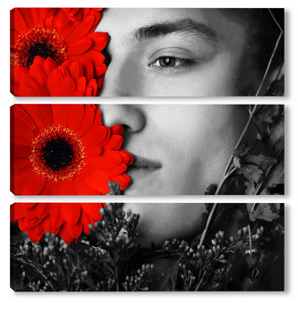 Модульная картина Молодой красивый мужчина и красные цветы