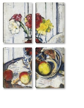 Модульная картина Натюрморт с яблоками и фруктами в голубой вазе