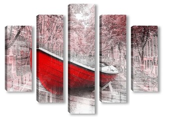 Модульная картина Красная лодка