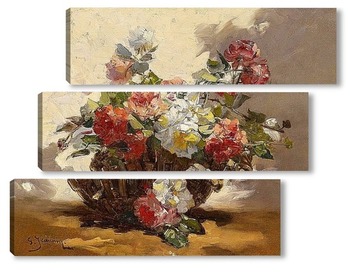 Модульная картина Корзина с цветущими розами