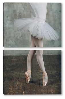 Модульная картина Балерина в белой пачке и пуантах. 