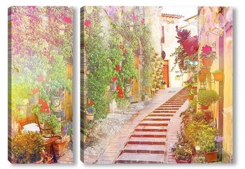 Модульная картина Старинная цветочная лестница