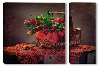 Модульная картина Корзинка тюльпанов