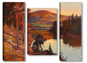 Модульная картина Лесной пейзаж с озером