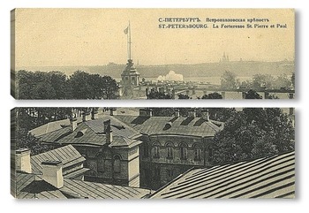 Модульная картина Вид на Петропавловскую крепость с крыш окрестных домов