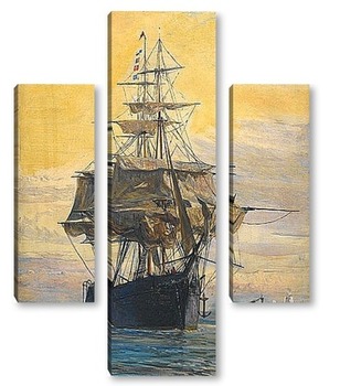 Модульная картина ВИНДЖАММЕР железо на якоре и сушки ее паруса, с лодки за борт