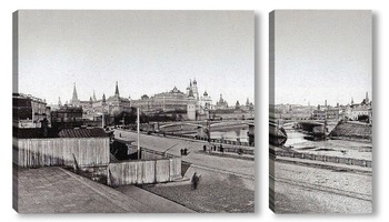 Модульная картина Вид Кремля со ступеней Храма Хрисиа Спасителя. 1900-е