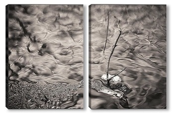 Модульная картина Чёрно-белое фото ветки на речке зимой