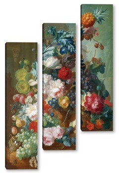 Модульная картина Фрукты и цветы в керамической вазе