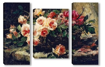 Модульная картина Розовые розы в корзине