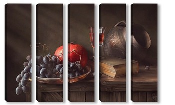 Модульная картина Старинный сосуд и фрукты