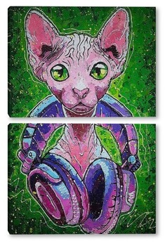 Модульная картина Кот в наушниках