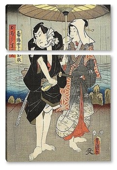 Модульная картина Мужчина и женщина в дождь зонтик