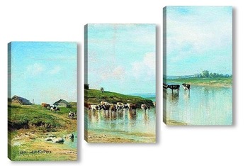 Модульная картина Полдень.Коровы в воде