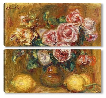 Модульная картина Натюрморт с розами и лимонами