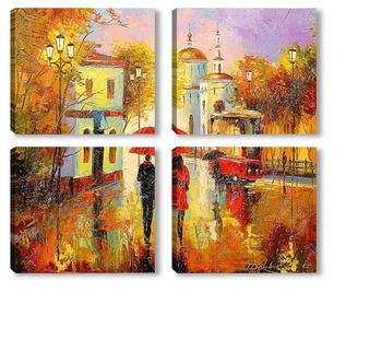 Модульная картина Осенний дождь в городе любви 