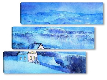 Модульная картина Дом в синих горах