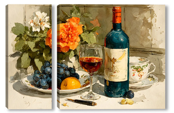 Модульная картина Натюрморт вино и цветы